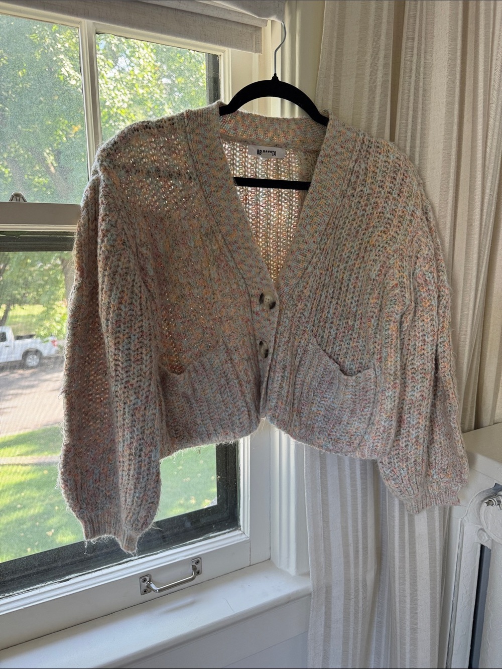 BB Dakota Pastel Speckled Cropped Button Cardigan